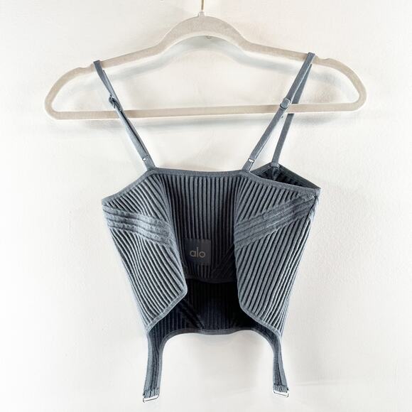 Alo Denim Knit Garter Tank Steel Gray / Anthracite Small - Picture 4 of 4